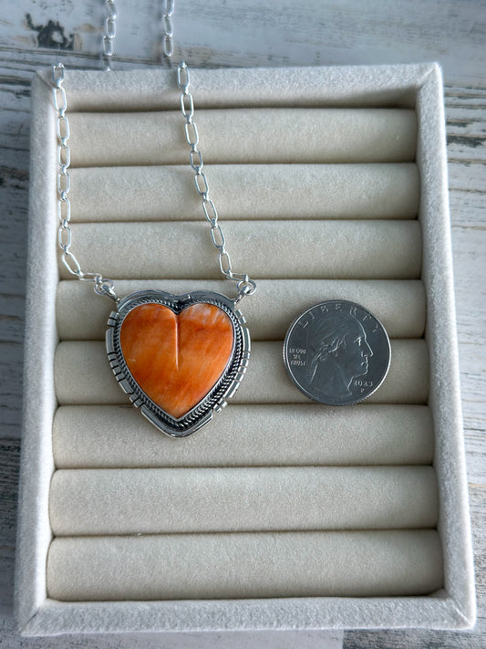 Native Made Orange Spiny Heart Necklace
