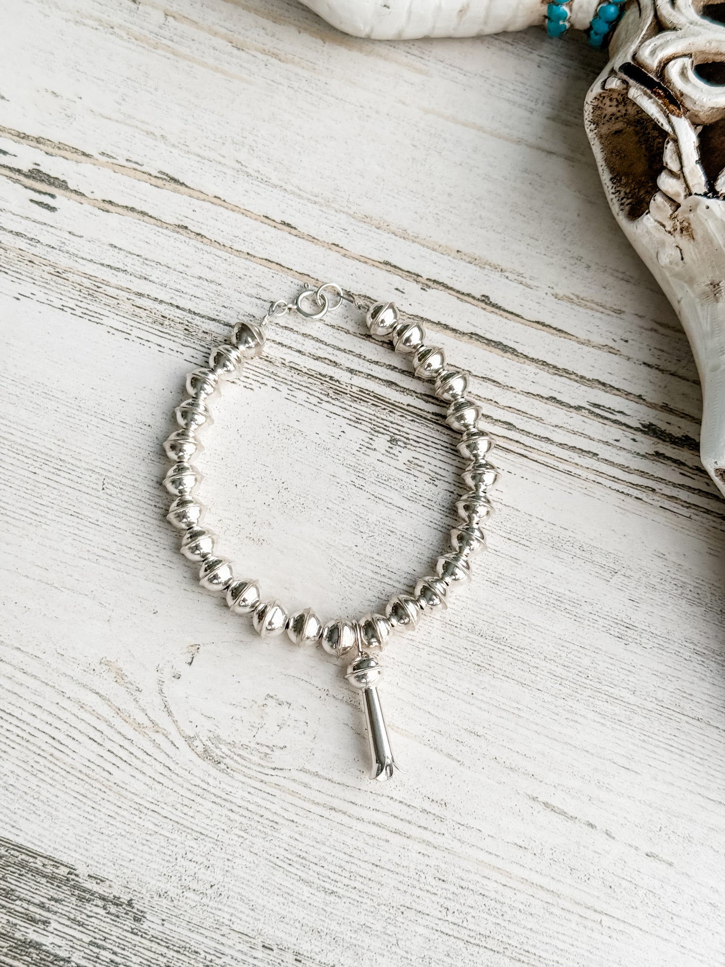 Native American Sterling Beaded Bracelet 7mm 7.5"