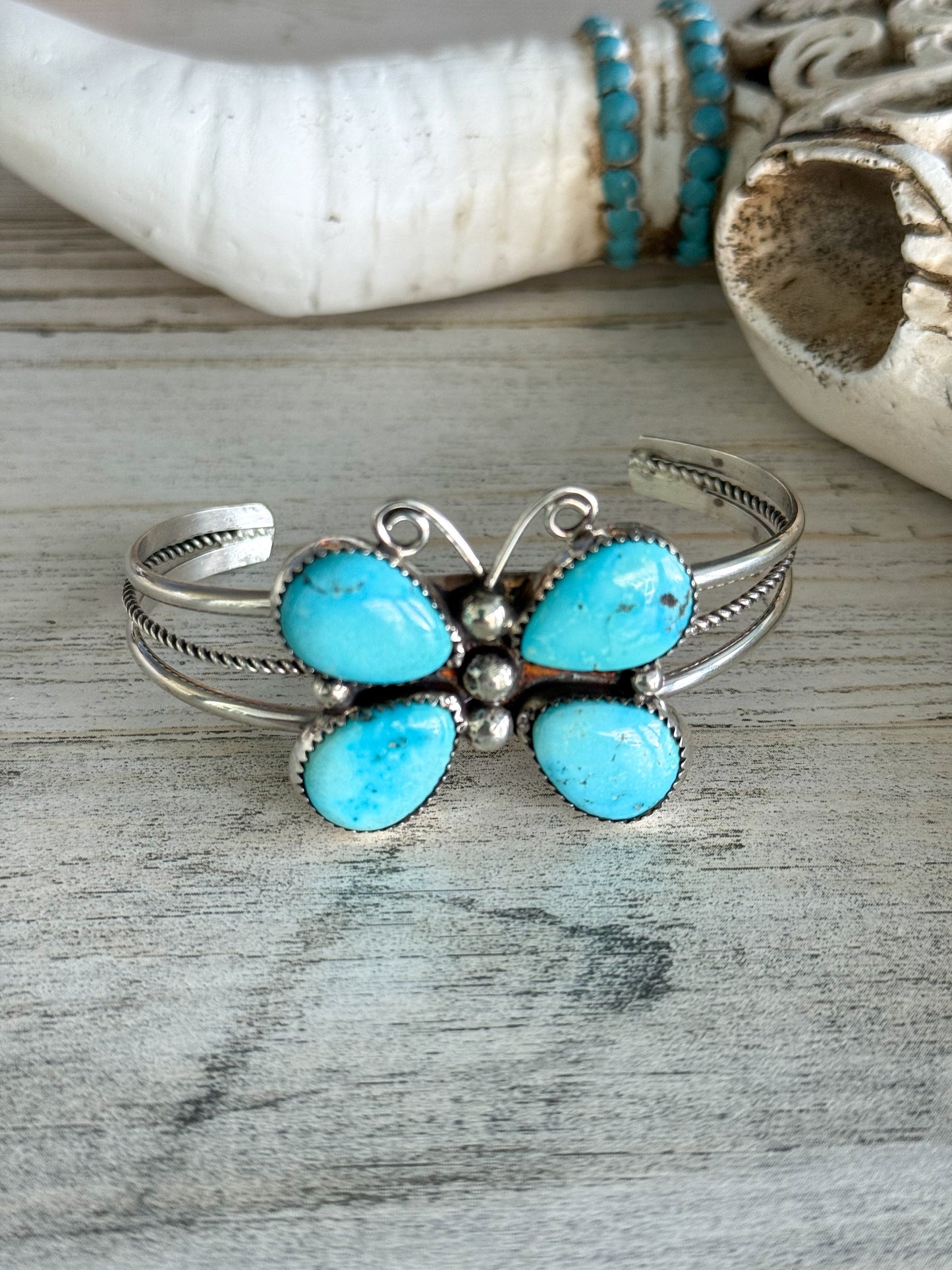 Native American Turquoise Butterfly Cuff 6.75"