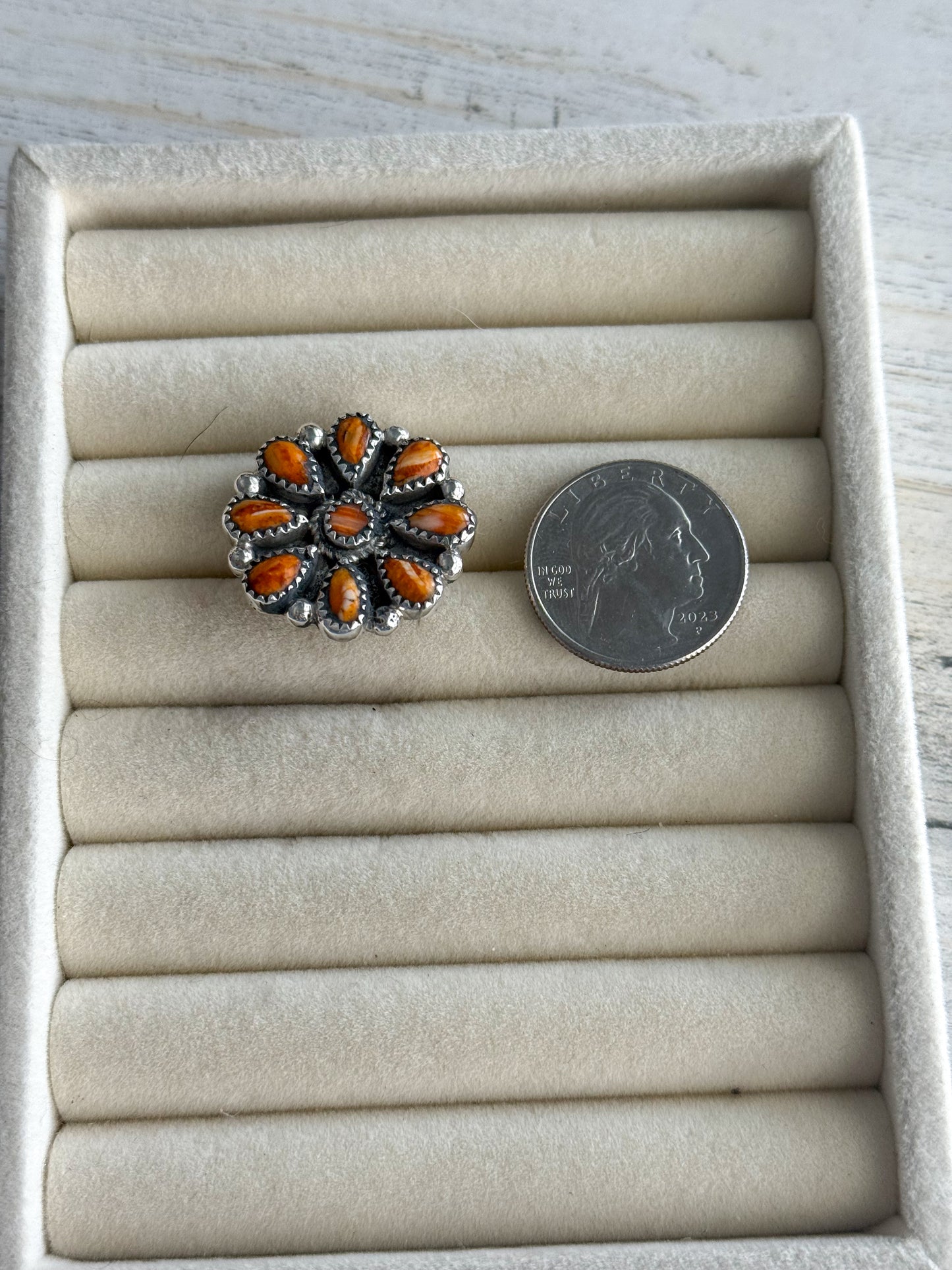 Native American Orange Spiny Adjustable Ring