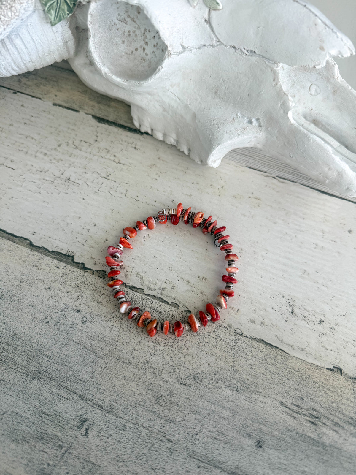 Native American Red Spiny Memory Wire Bracelet