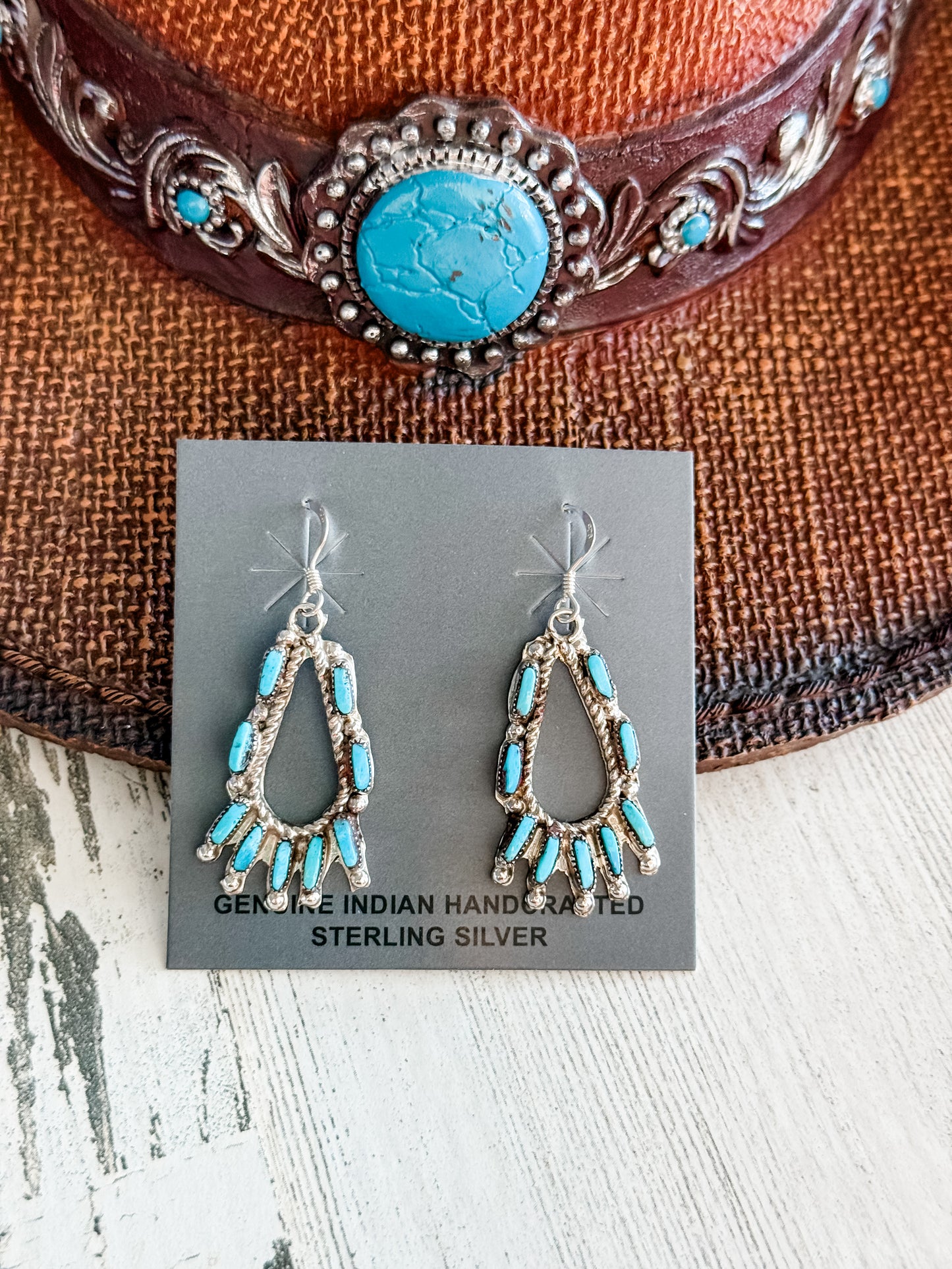 Native American Turquoise Zuni Dangle Earrings