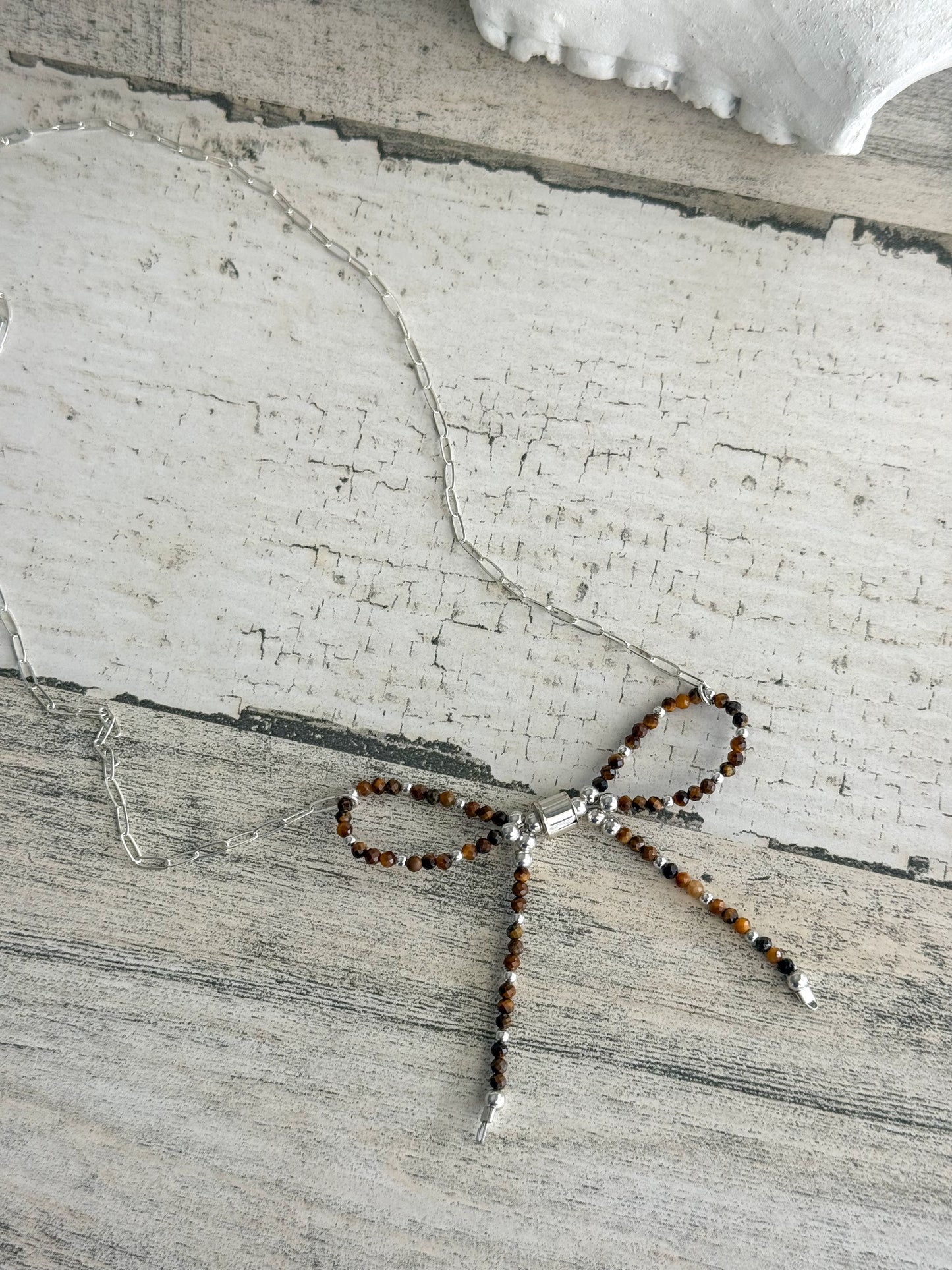 Native American Tiger Eye Bow Necklace 19"