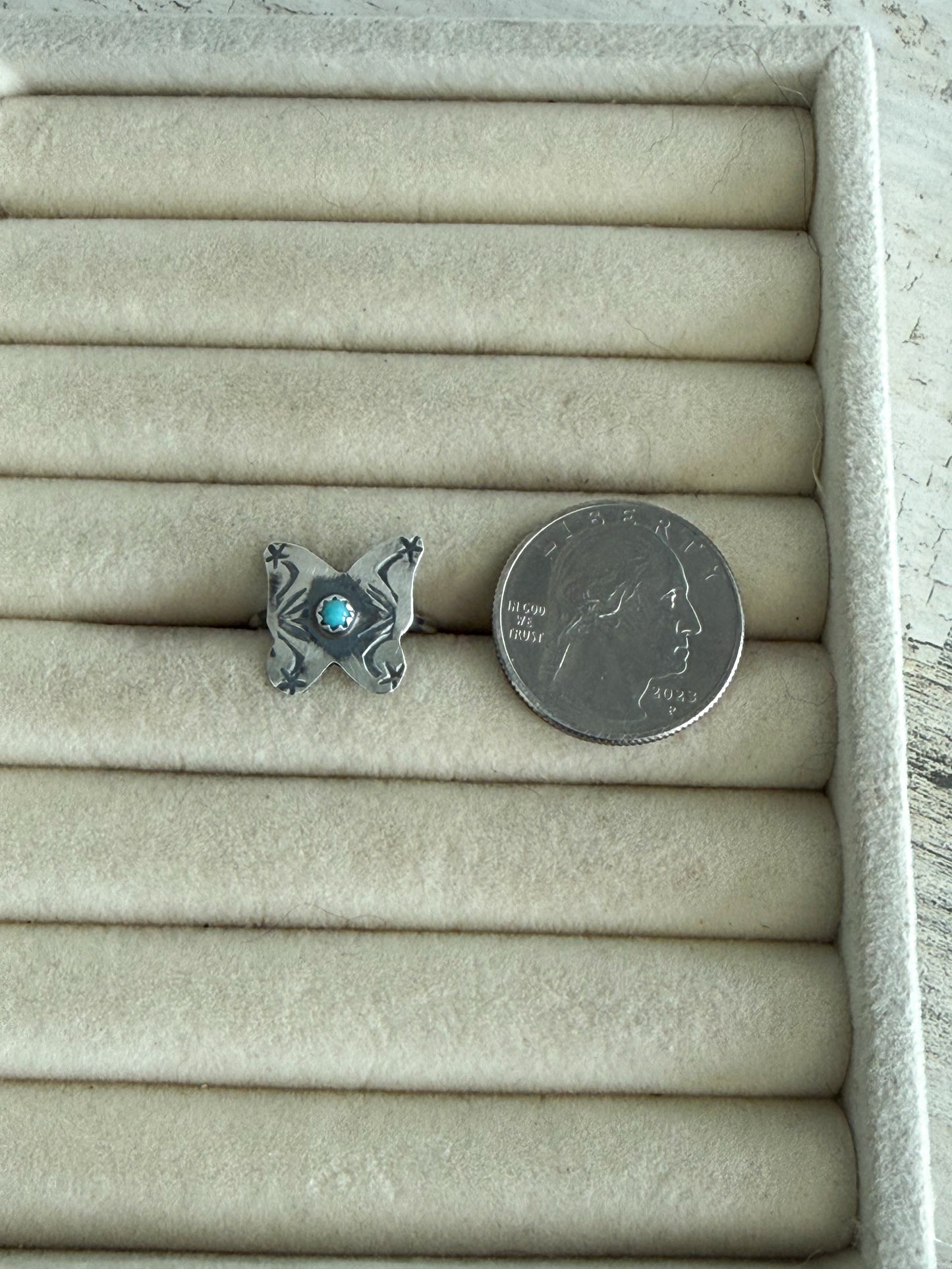 Native American Stamped Turquoise Butterfly Ring 7