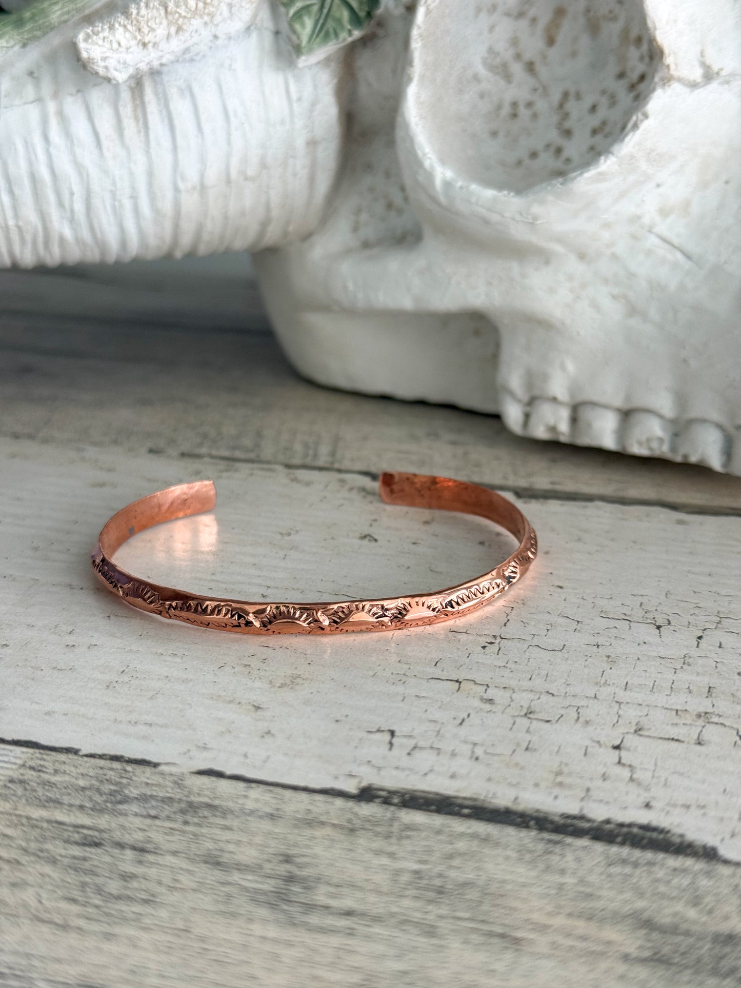 Native American Copper Stamped Cuff 7”