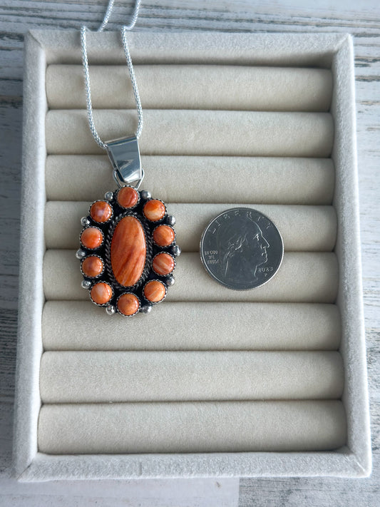 Native Made Orange Spiny Pendant Necklace