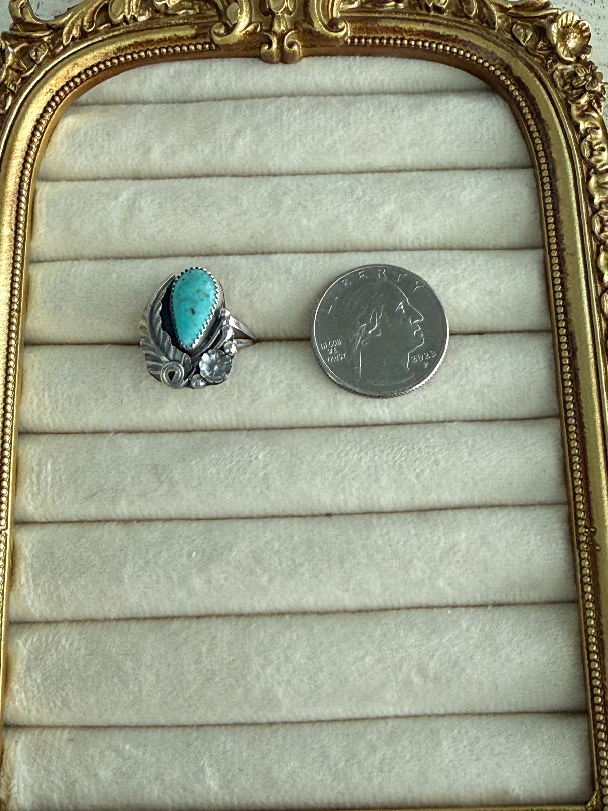 Native American Turquoise Leaf Ring 7.75