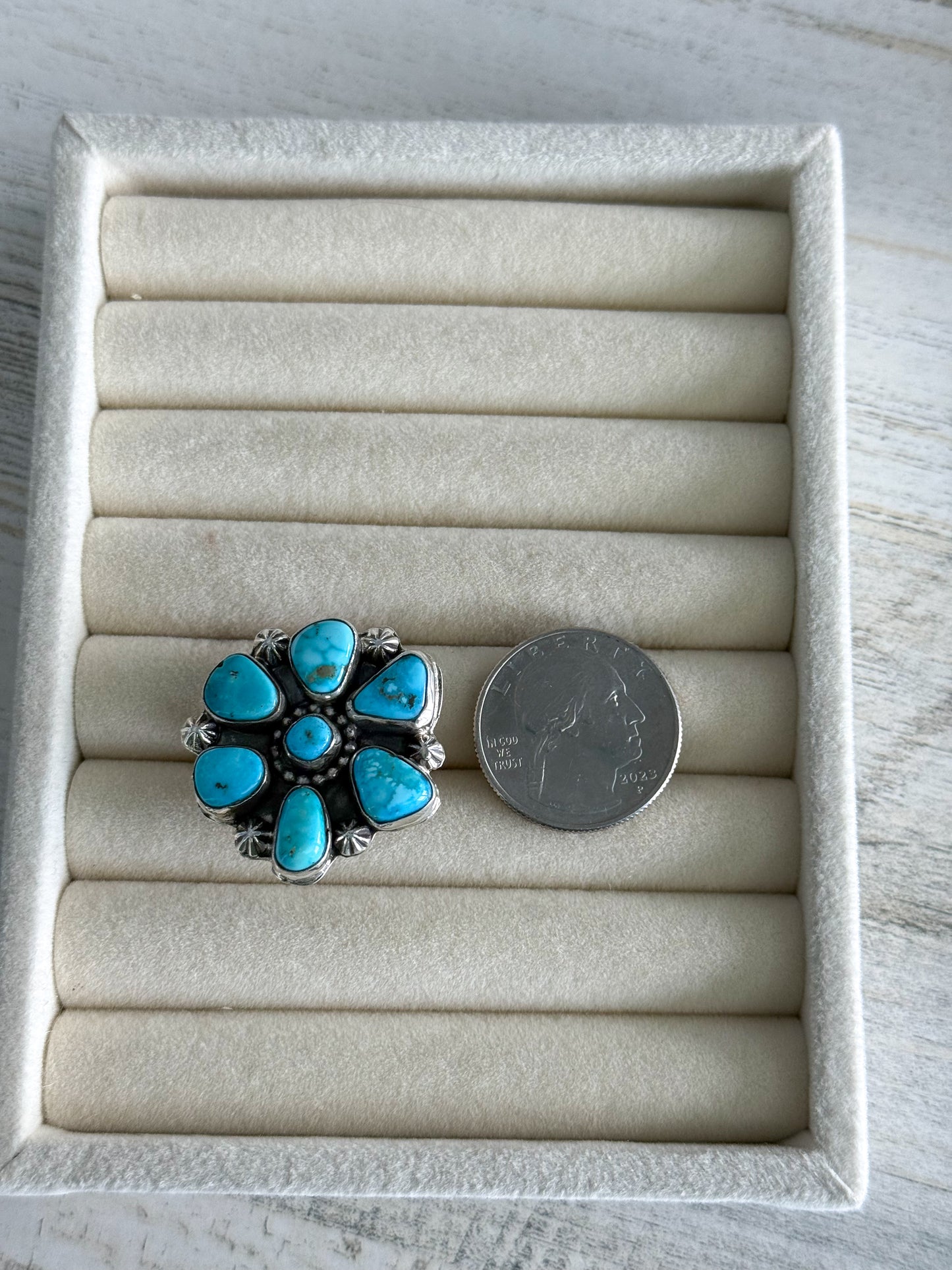 Native Made Turquoise Cluster Ring 10 Adjustable
