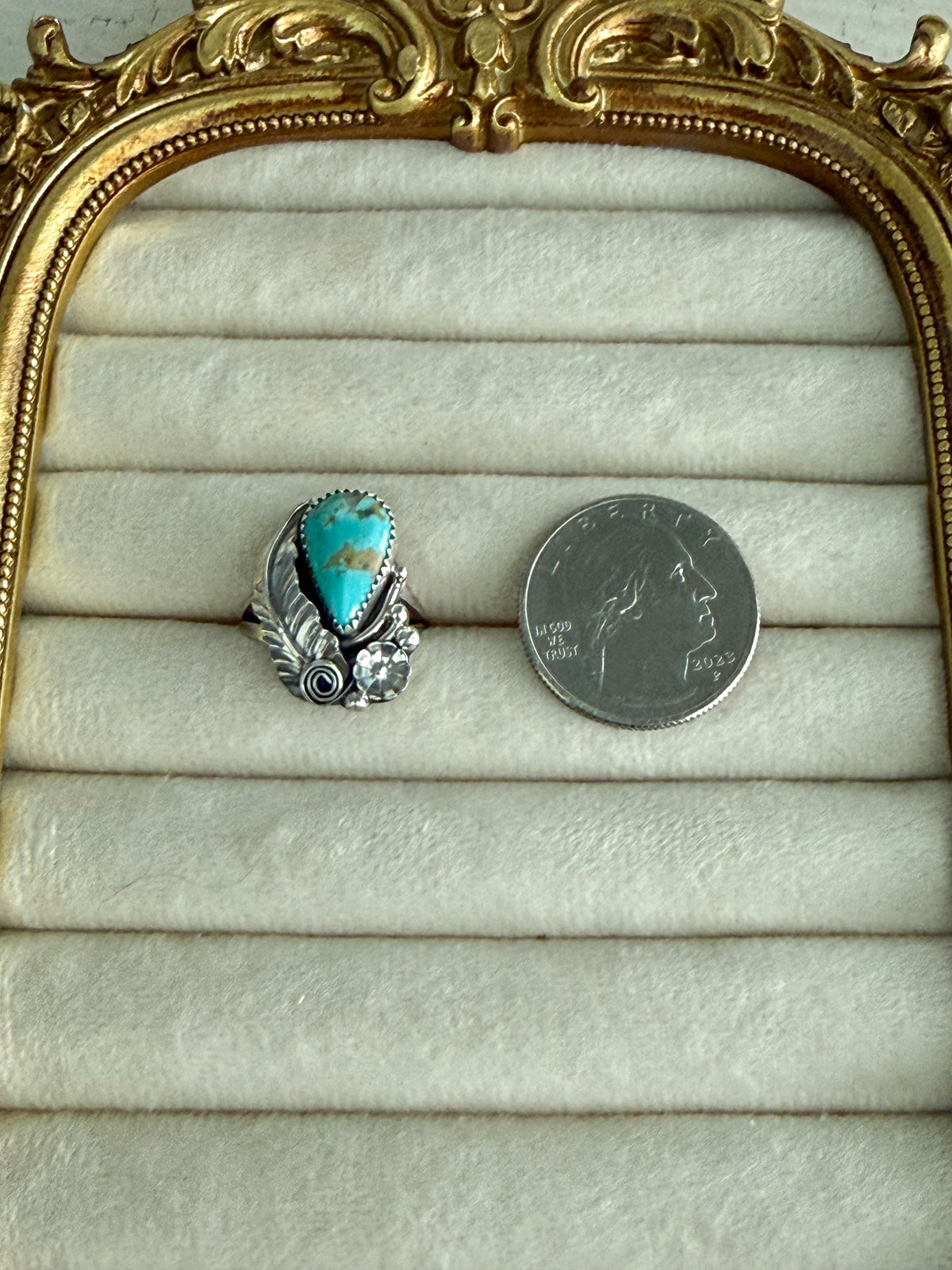 Native American Turquoise Leaf Ring 7