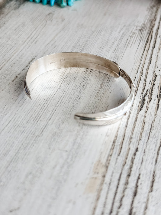 Native American Feather Sterling & Turquoise Wrap Cuff 6.25”