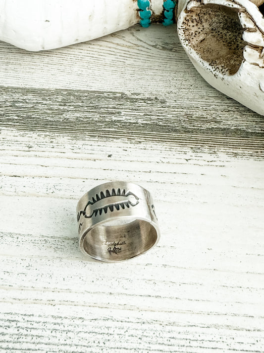 Native Made Sterling Stamped Band Ring 7.5