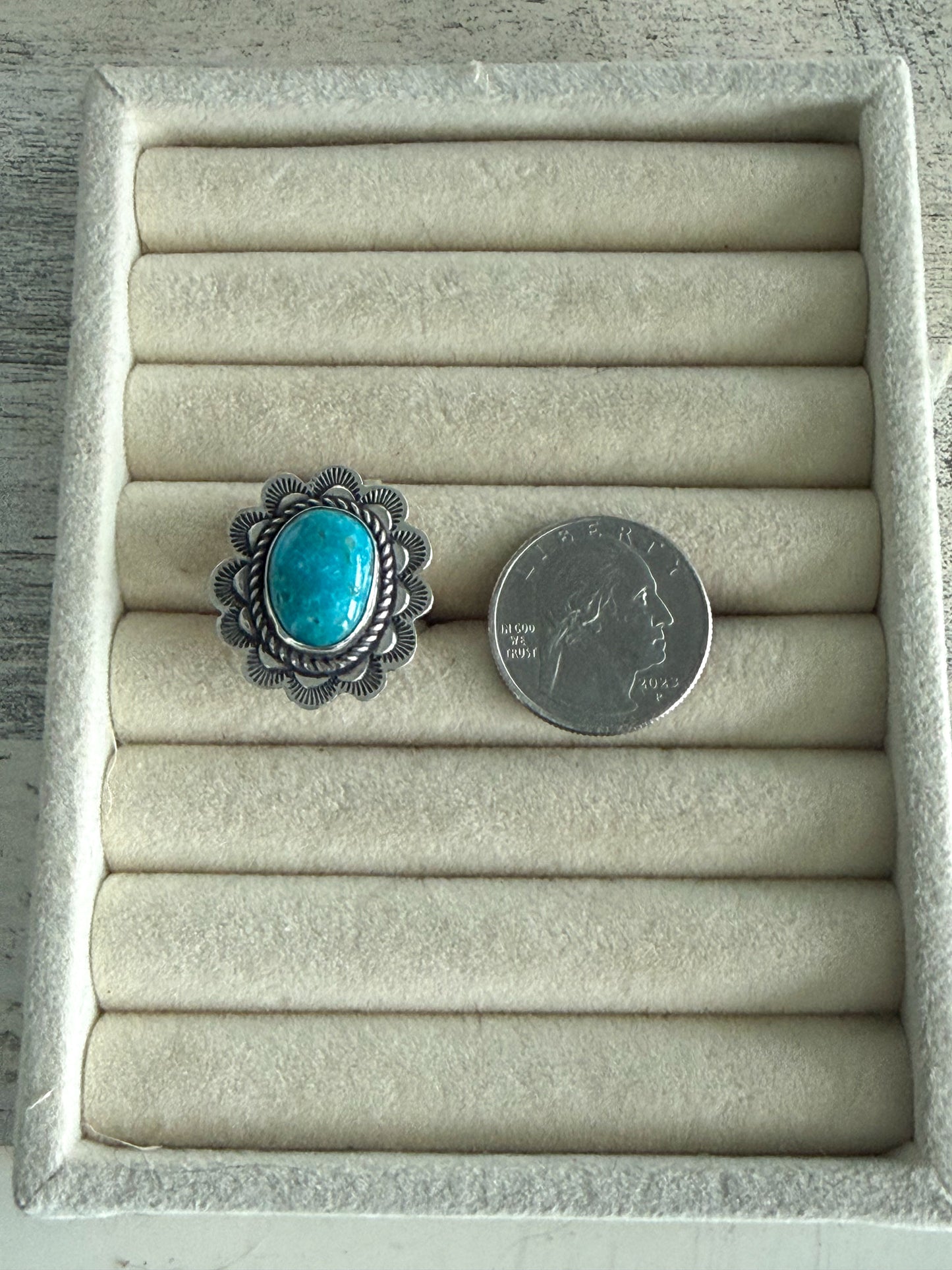 Native American Stamped Turquoise Ring 7