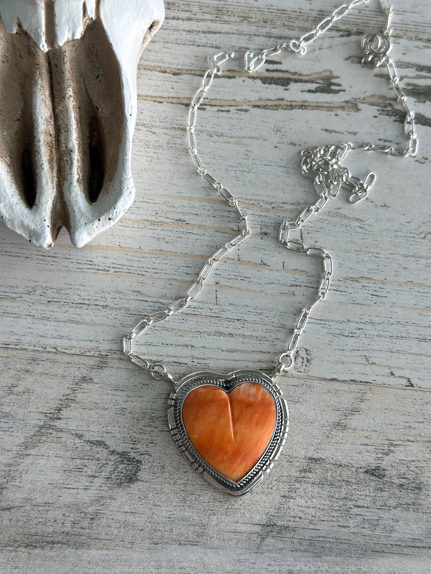 Native Made Orange Spiny Heart Necklace