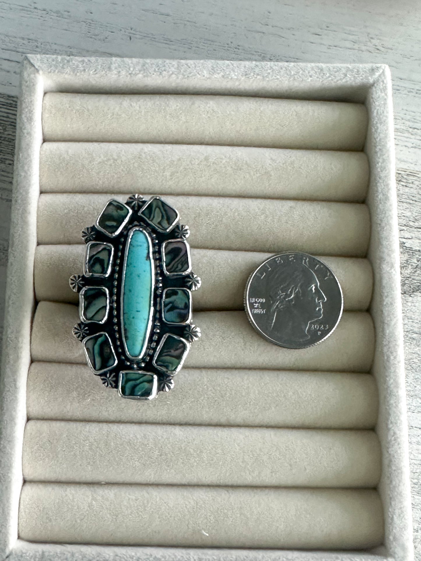 Native Made Turquoise & Abalone Ring Adjustable