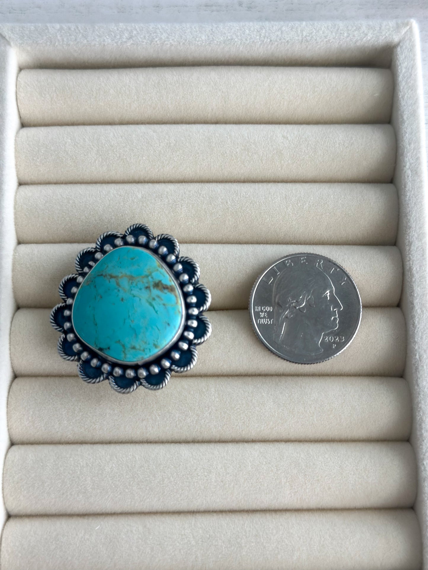 Native Made #8 Turquoise SS Adjustable Ring