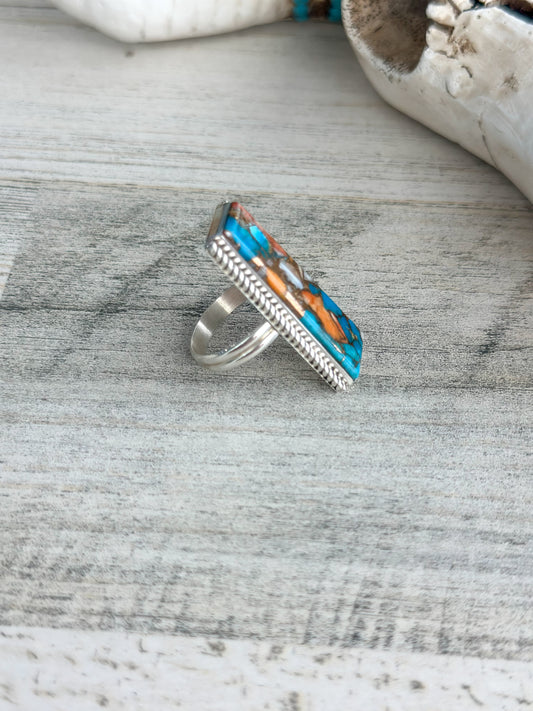 Native Made Spiny & Turquoise Ring 9
