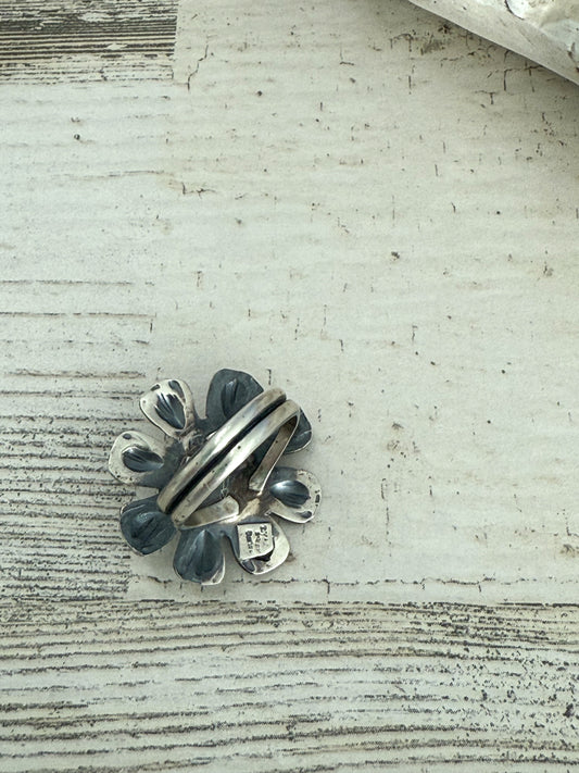 Native Made Turquoise Flower Ring Size 6.5
