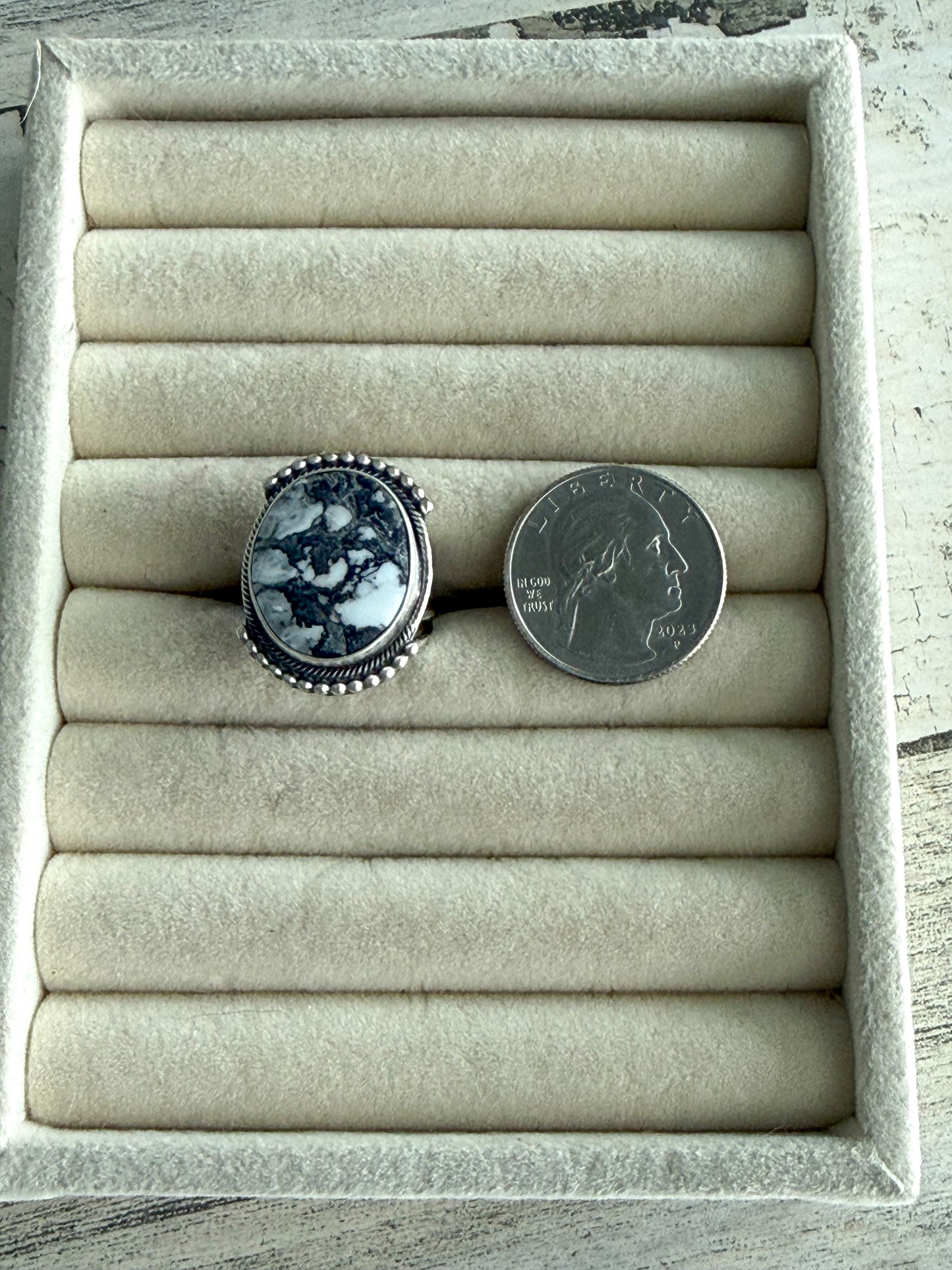 Native American White Buffalo Ring 6.5