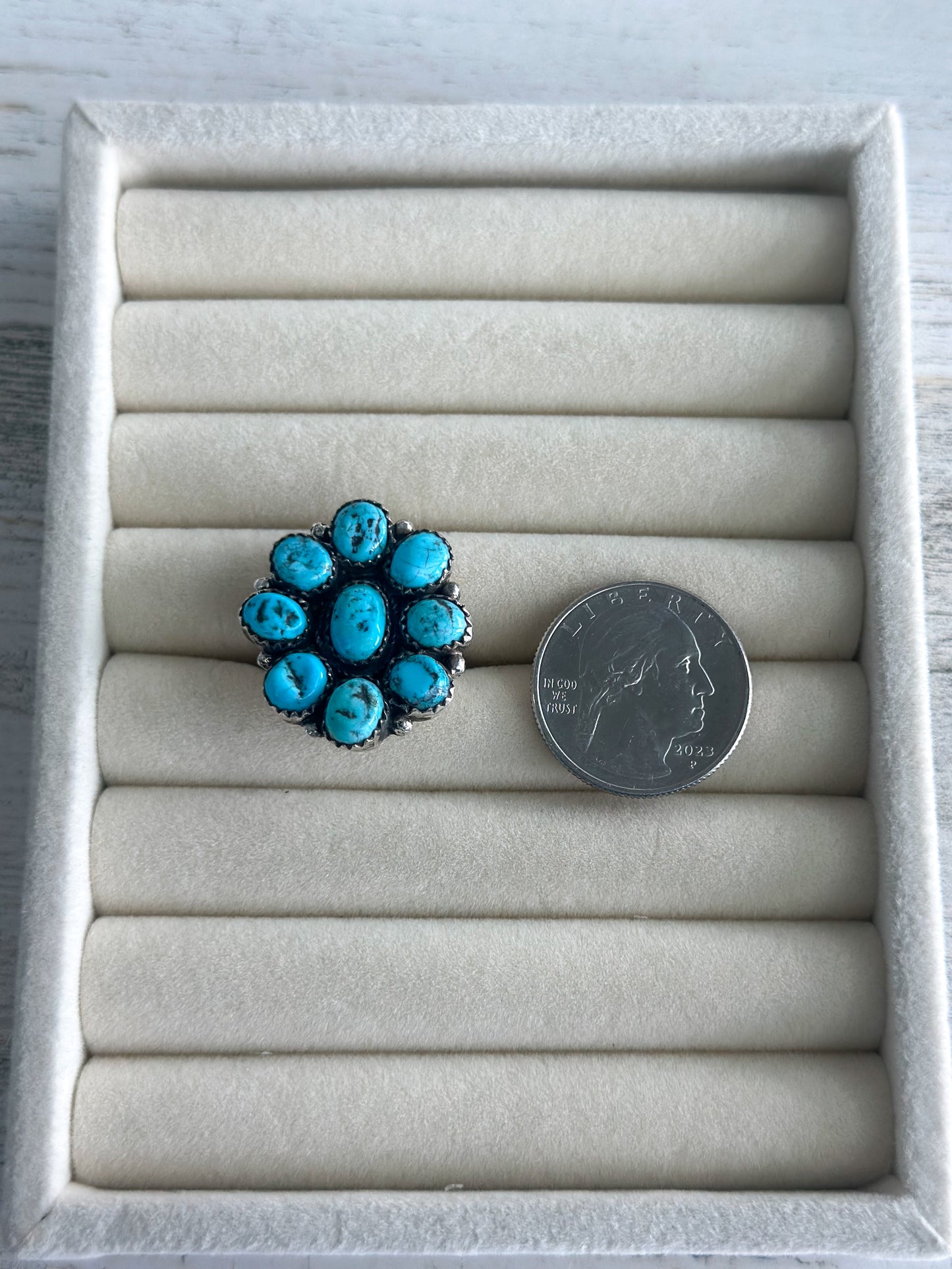 Native Made Turquoise Cluster Ring 9