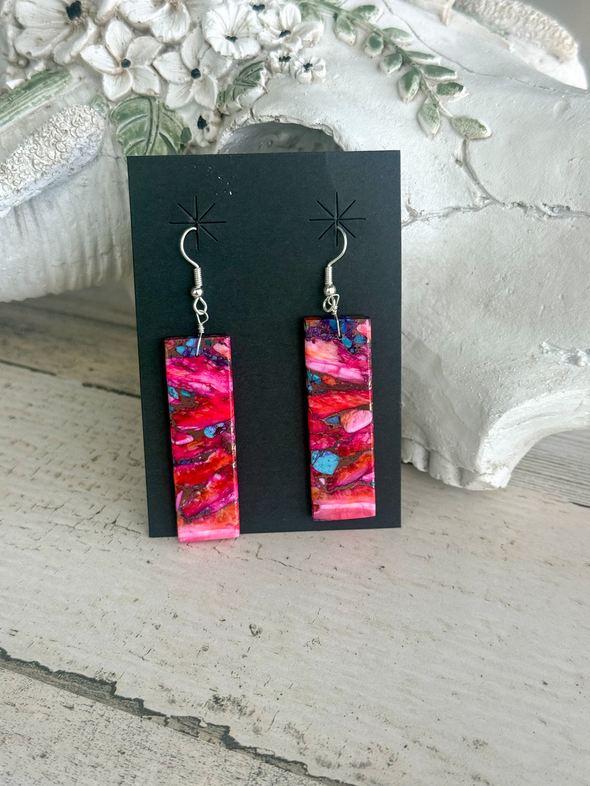 Native American Dahlia Slab Earrings