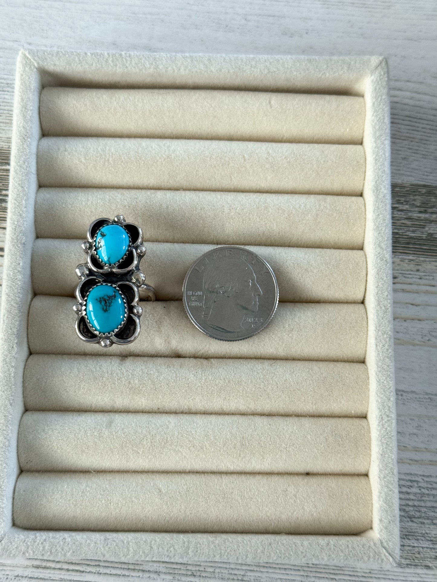 Native American 2 Kingman Stone Turquoise Adjustable Ring