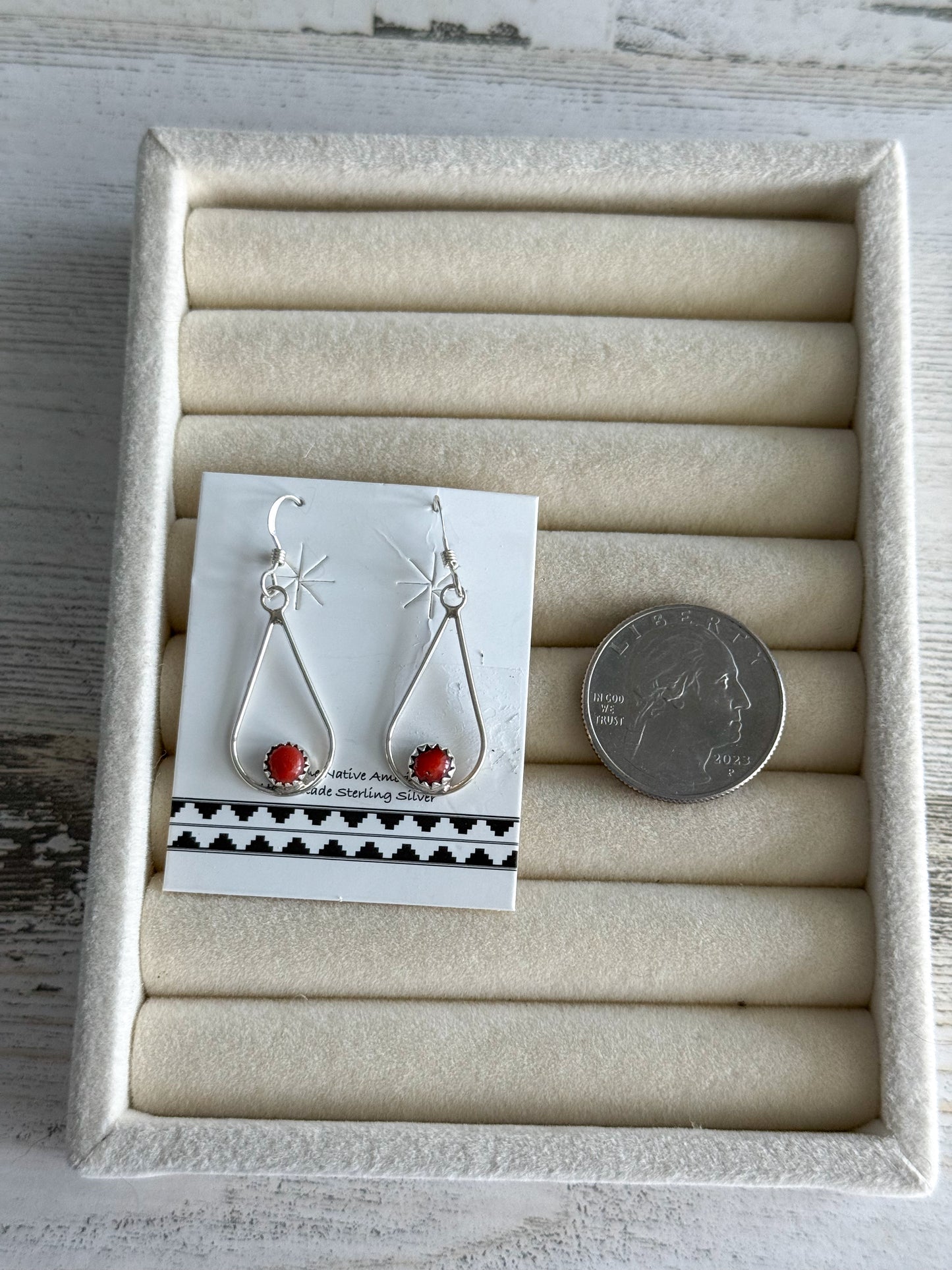 Native American Coral Tear Drop Earrings