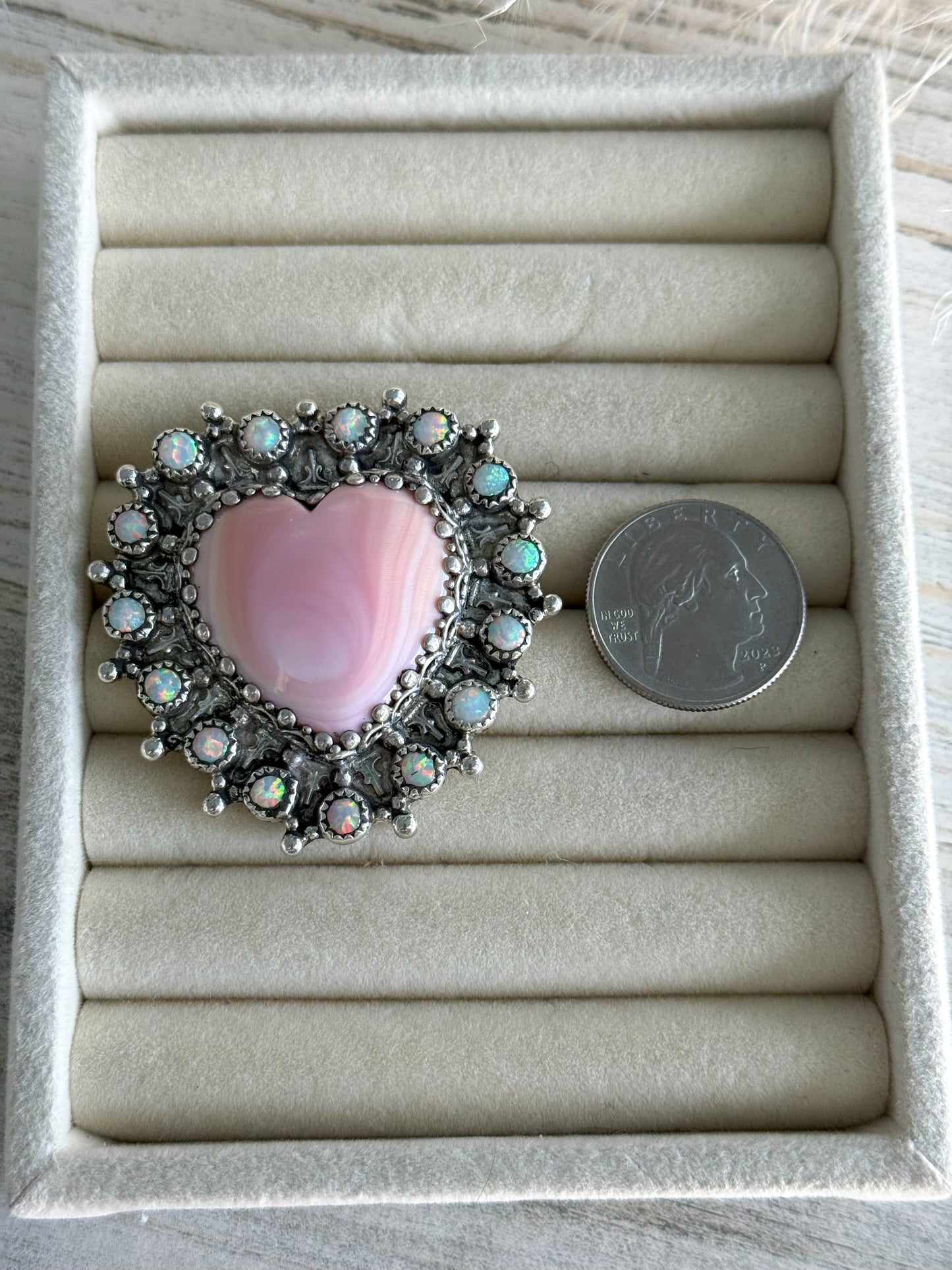 Native American Pink Conch Heart Adjustable Ring