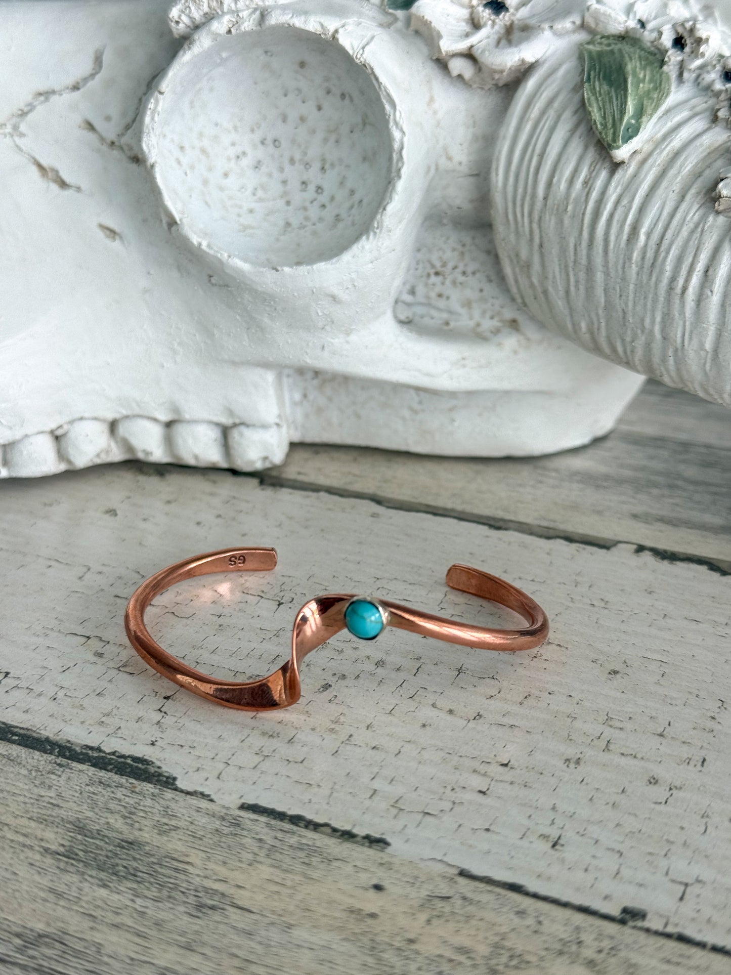 Native American Turquoise Copper Wave Cuff 6.75"