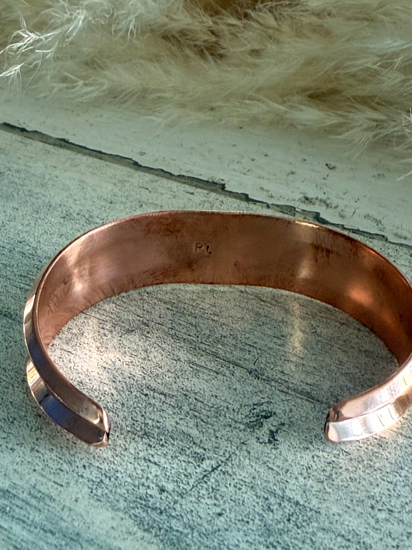 Native American Copper Turquoise & Coral Cuff 6.75"