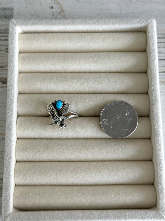 Native American Eagle & Sleeping Beauty Turquoise Ring 7.5