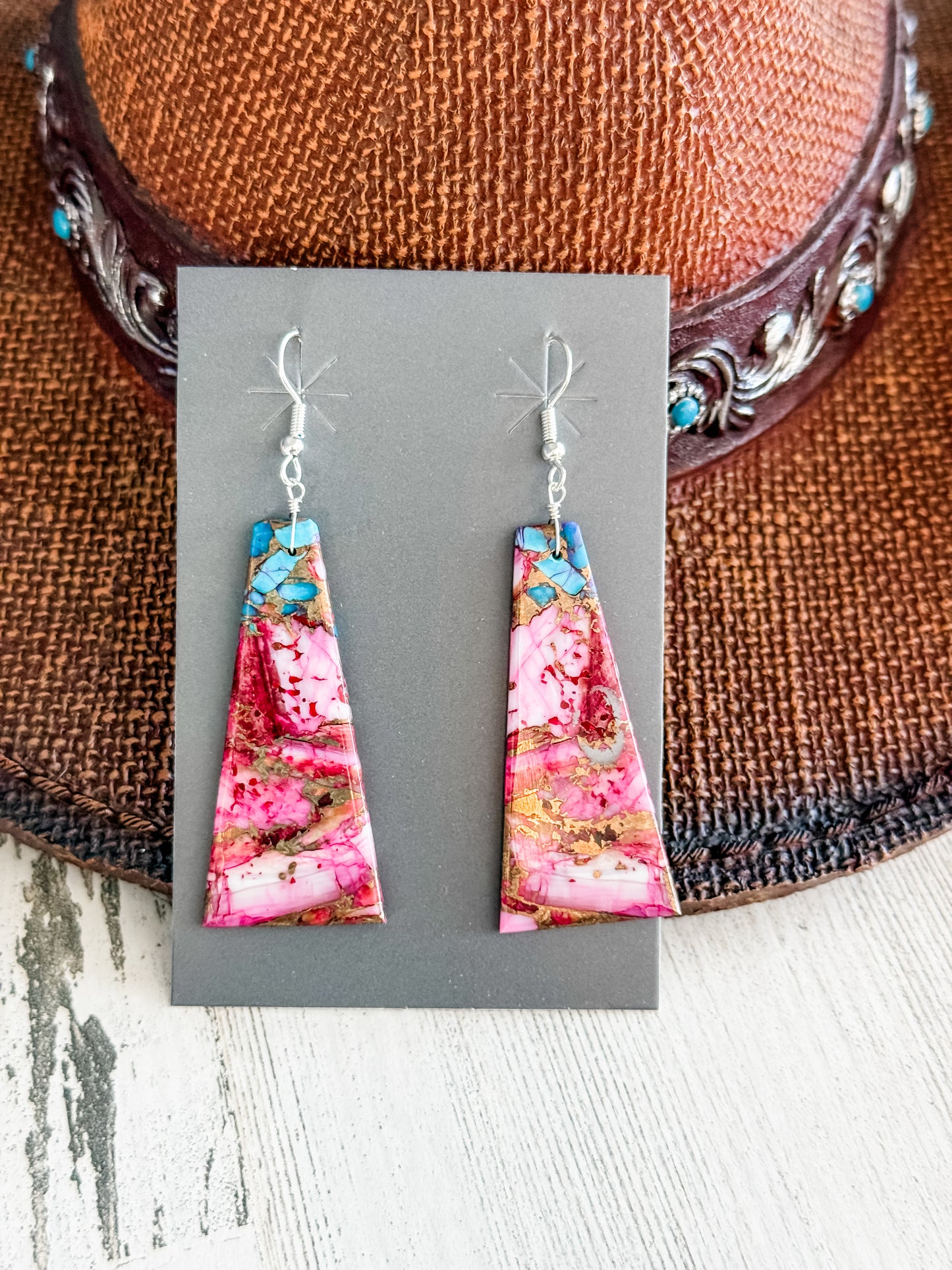 Native American Pink Dahlia Earrings