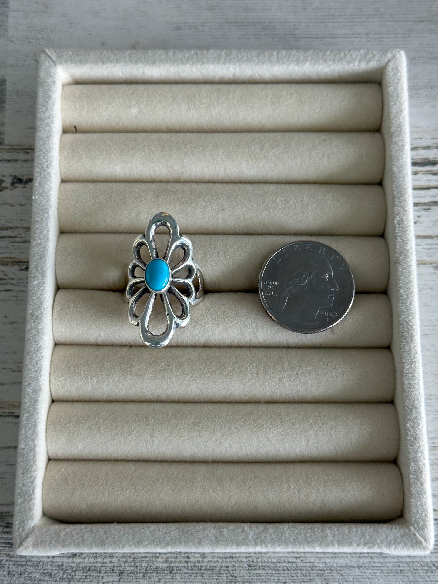 Native American Sterling Turquoise Flower Ring 8