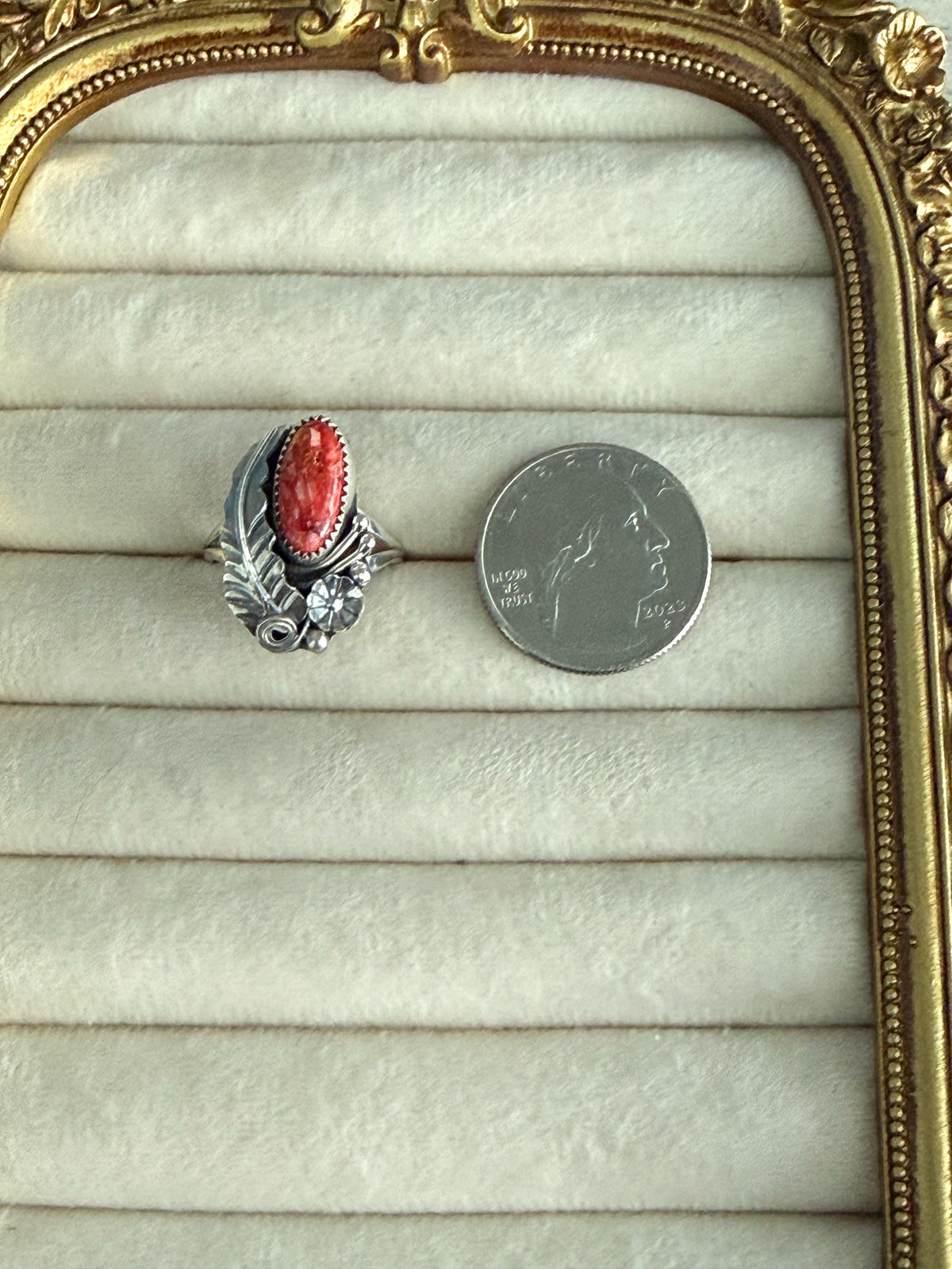 Native American Red Spiny Leaf Ring 9