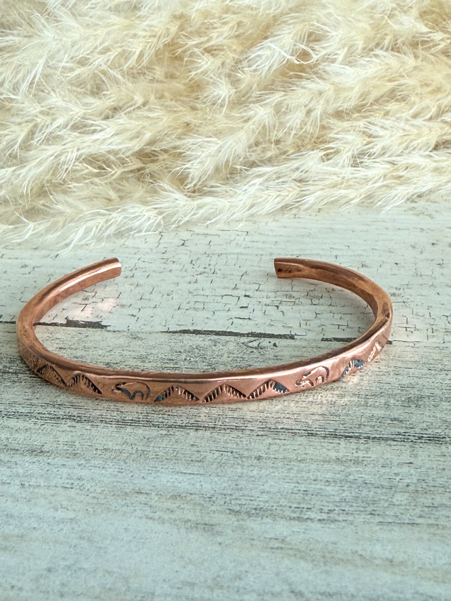Native American Stamped Copper Cuff 7.25"