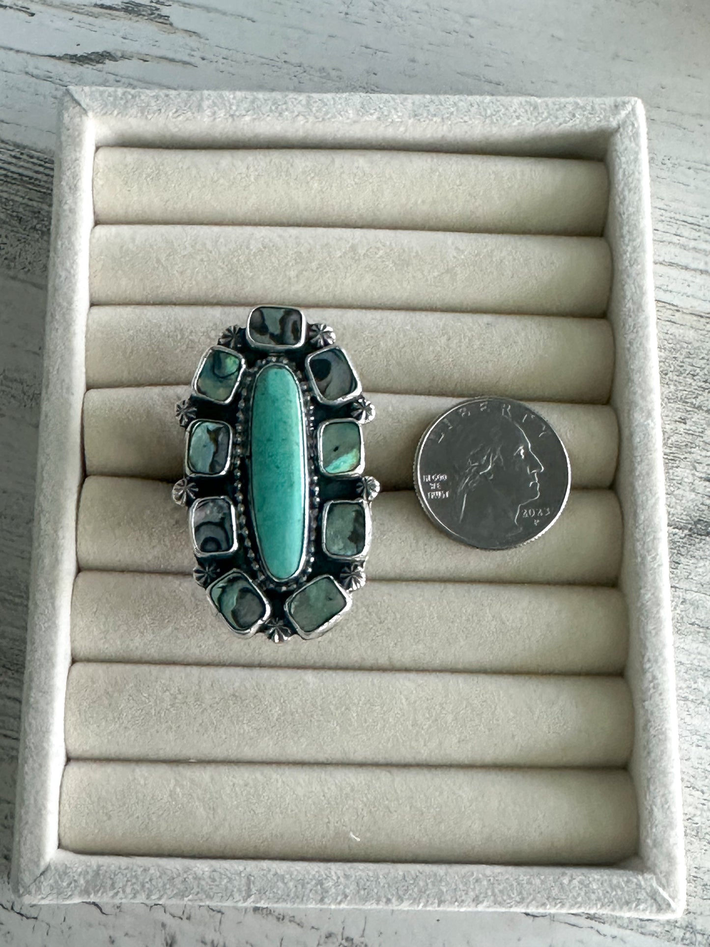 Native Made Abalone & Turquoise Adjustable Ring