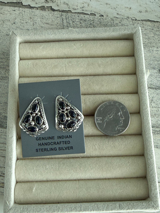 Native American Black Onyx Cluster Earrings
