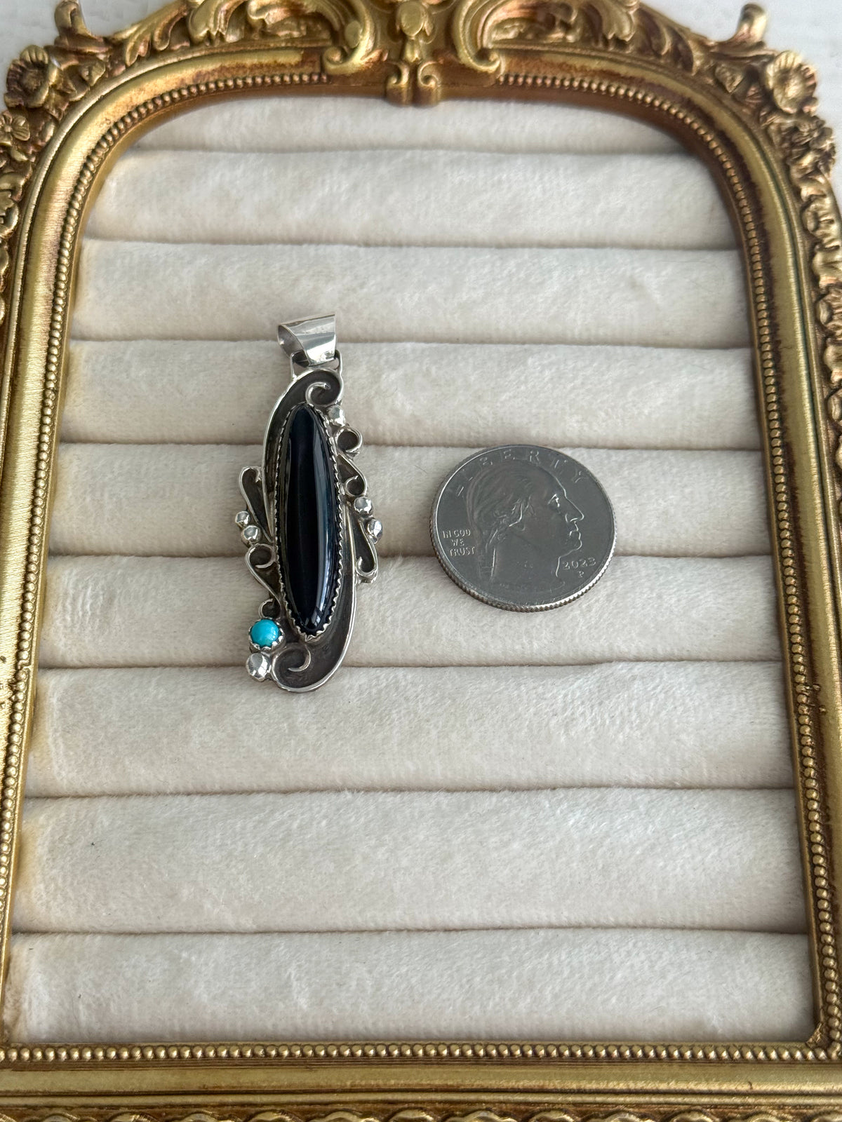 Native American Black Onyx & Turquoise Pendant
