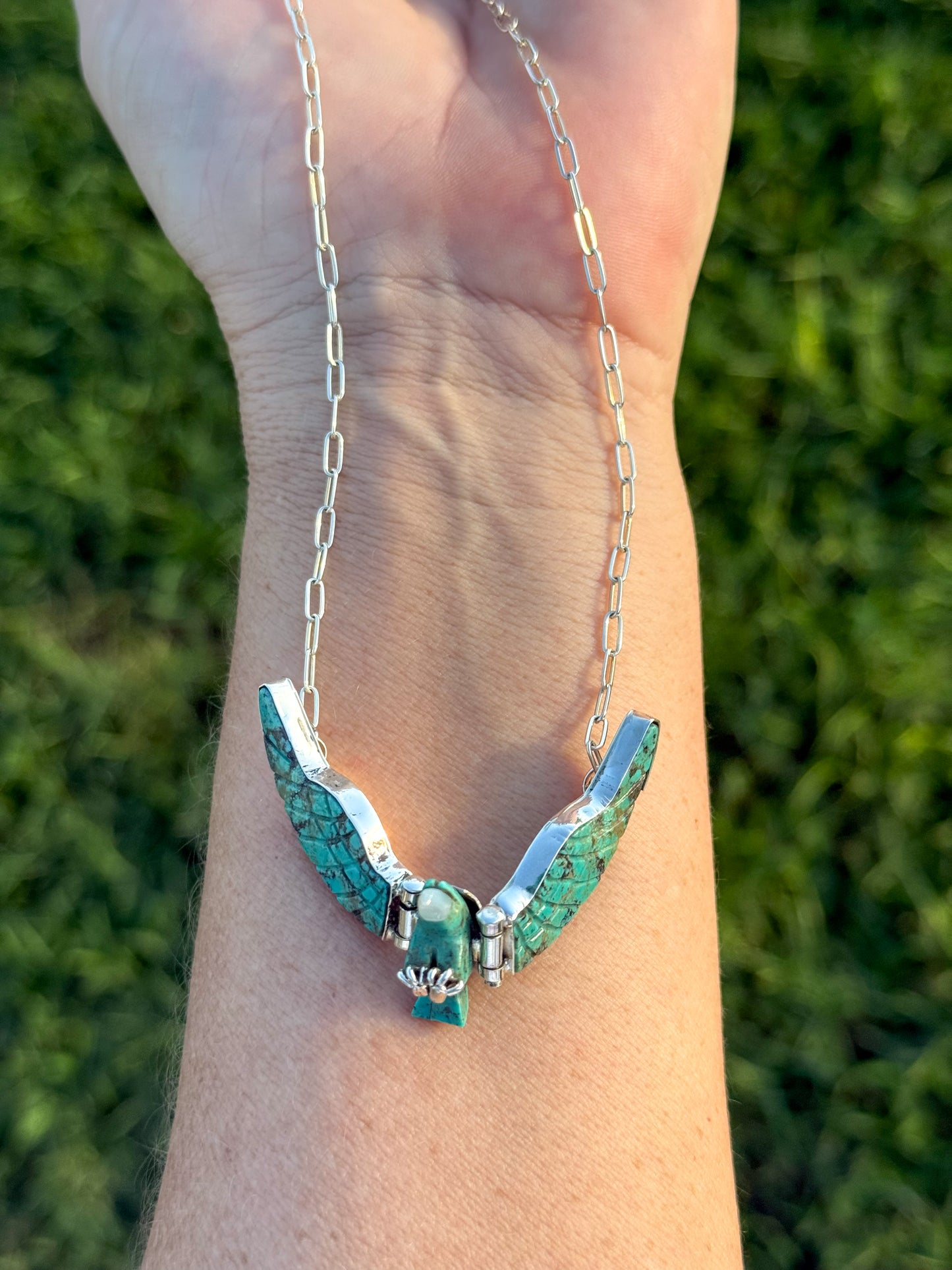 Native American Turquoise Carved Eagle Necklace 18"