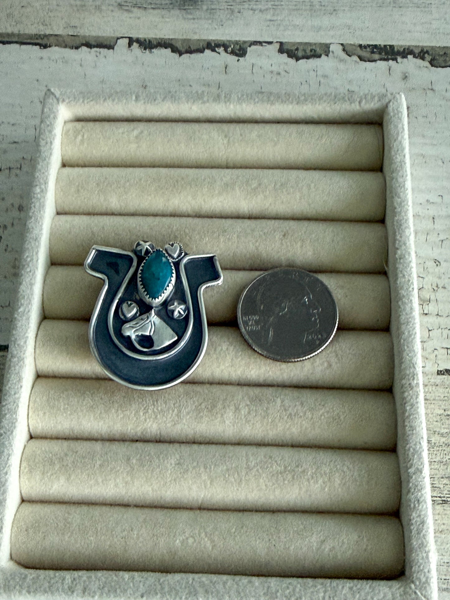Native American Turquoise Horseshoe Ring 9.5