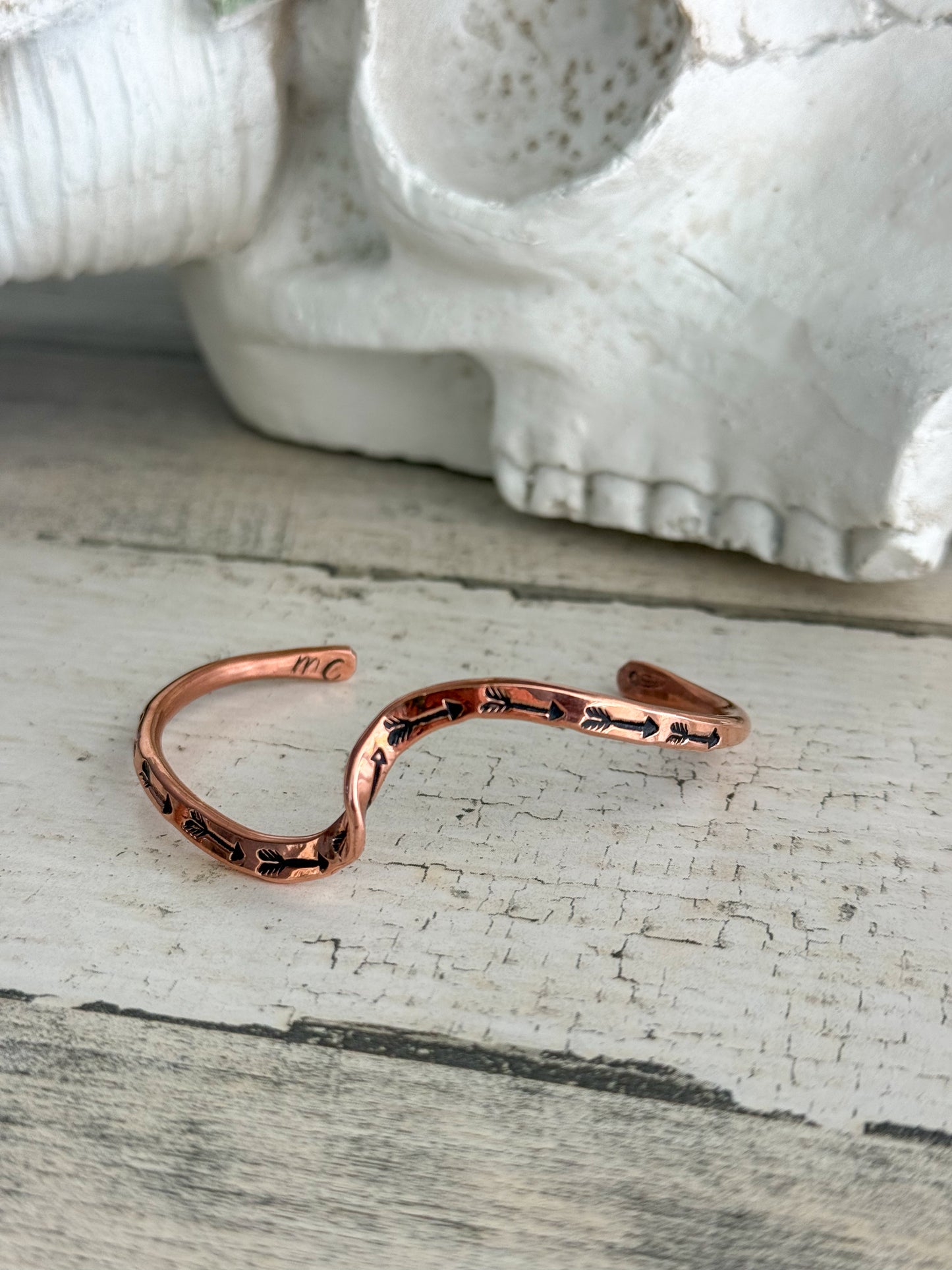 Native American Copper Stamped Wave Cuff 6.75”