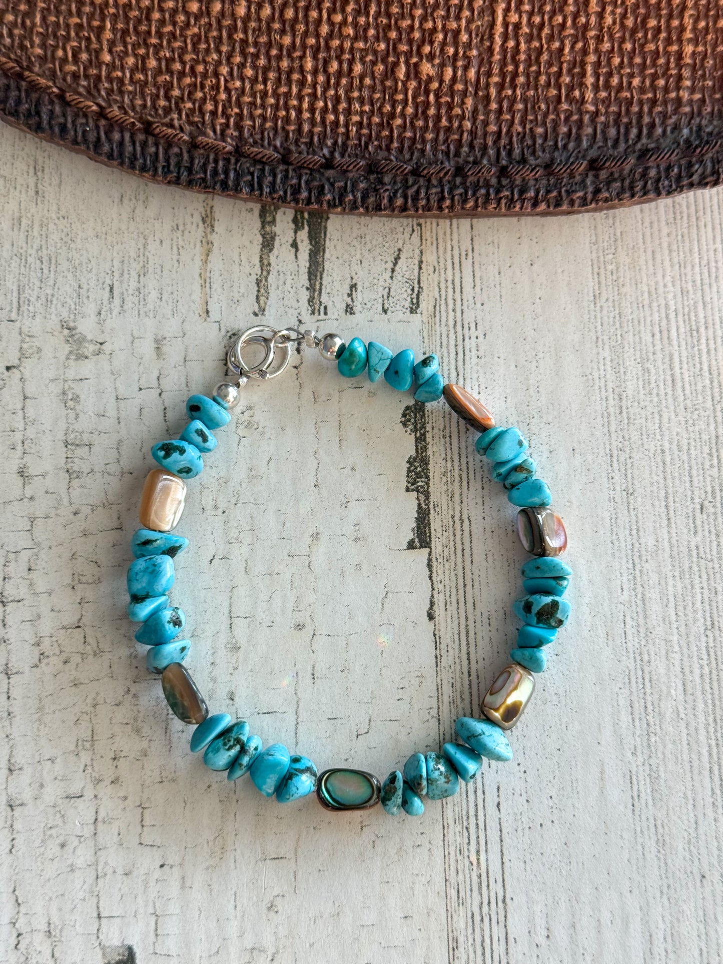 Native American Kingman & Abalone Bracelet 7.5"