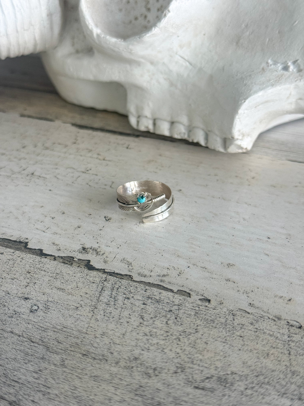 Native American Turquoise Feather Adjustable Ring
