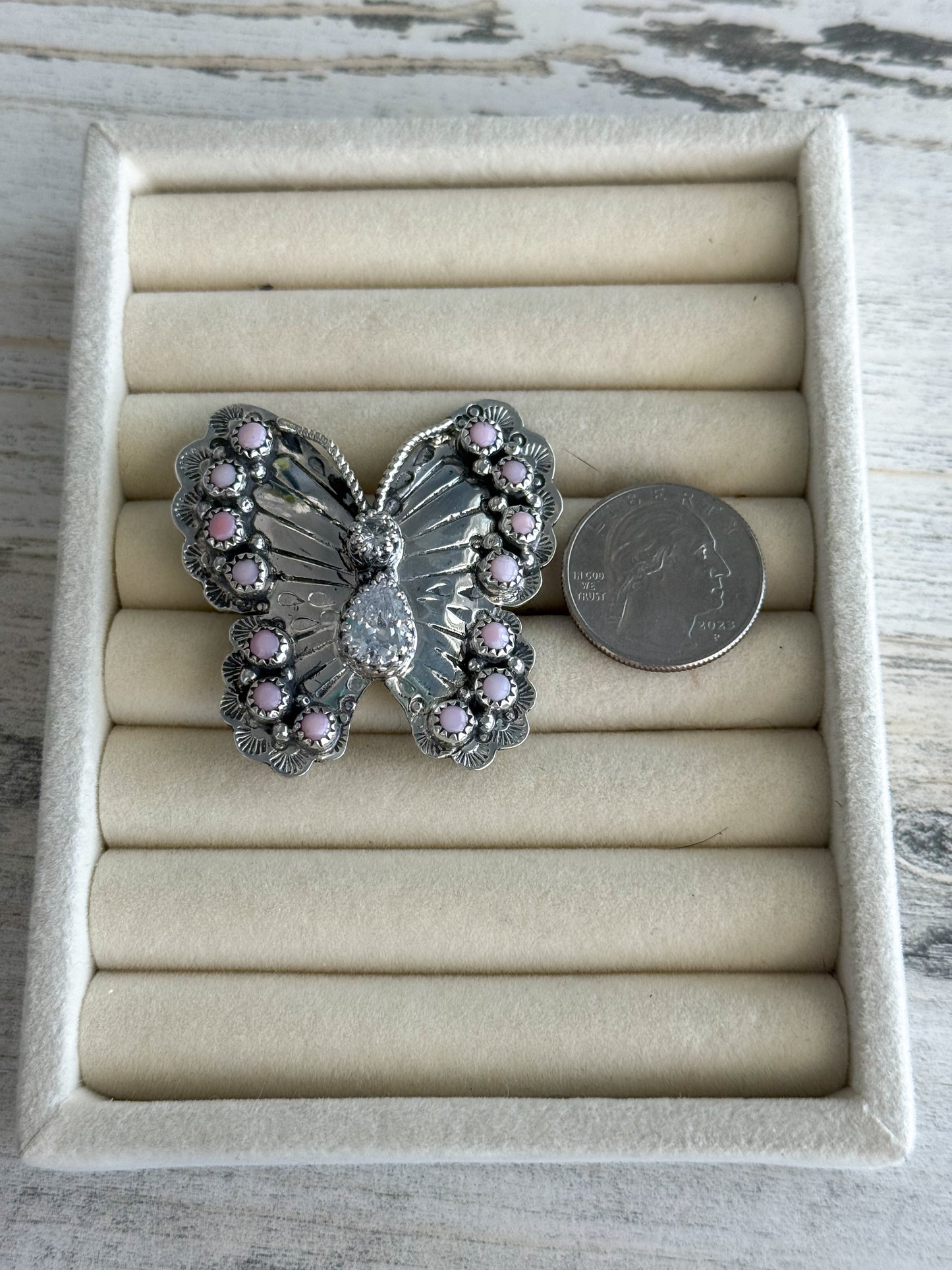 Native American Pink Conch Butterfly Adjustable Ring