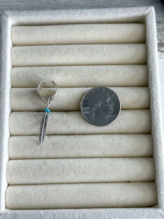 Native American Sterling & Turquoise Feather Ear Cuff