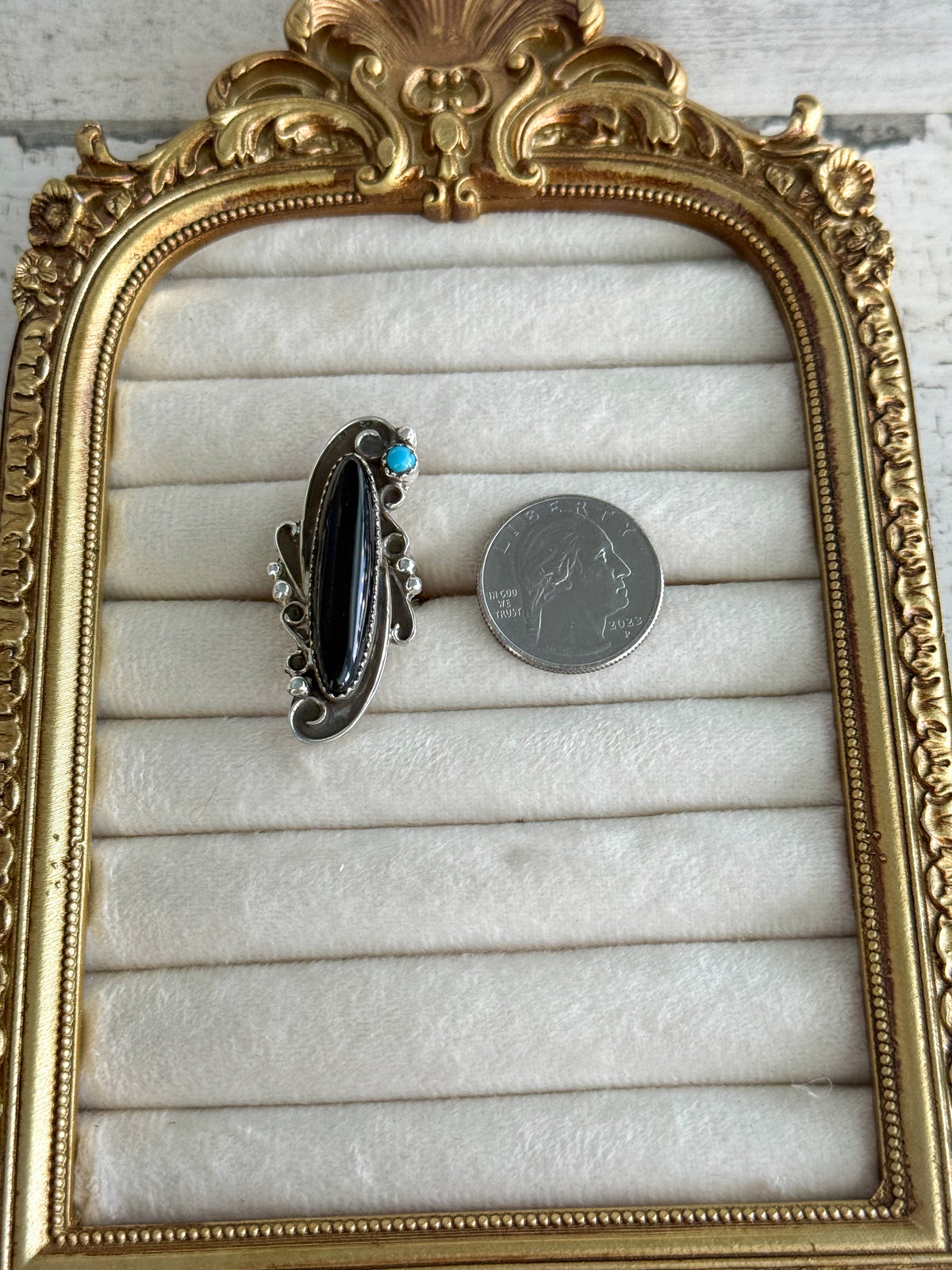 Native American Black Onyx & Turquoise Ring 7