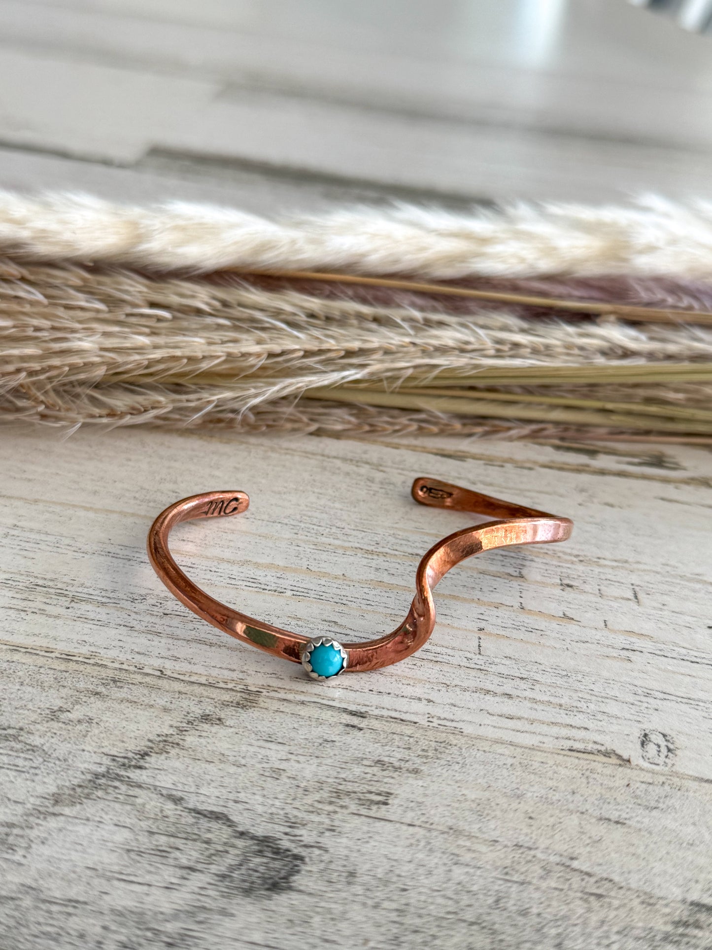 Native American Copper Wave Turquoise Cuff 6.5"