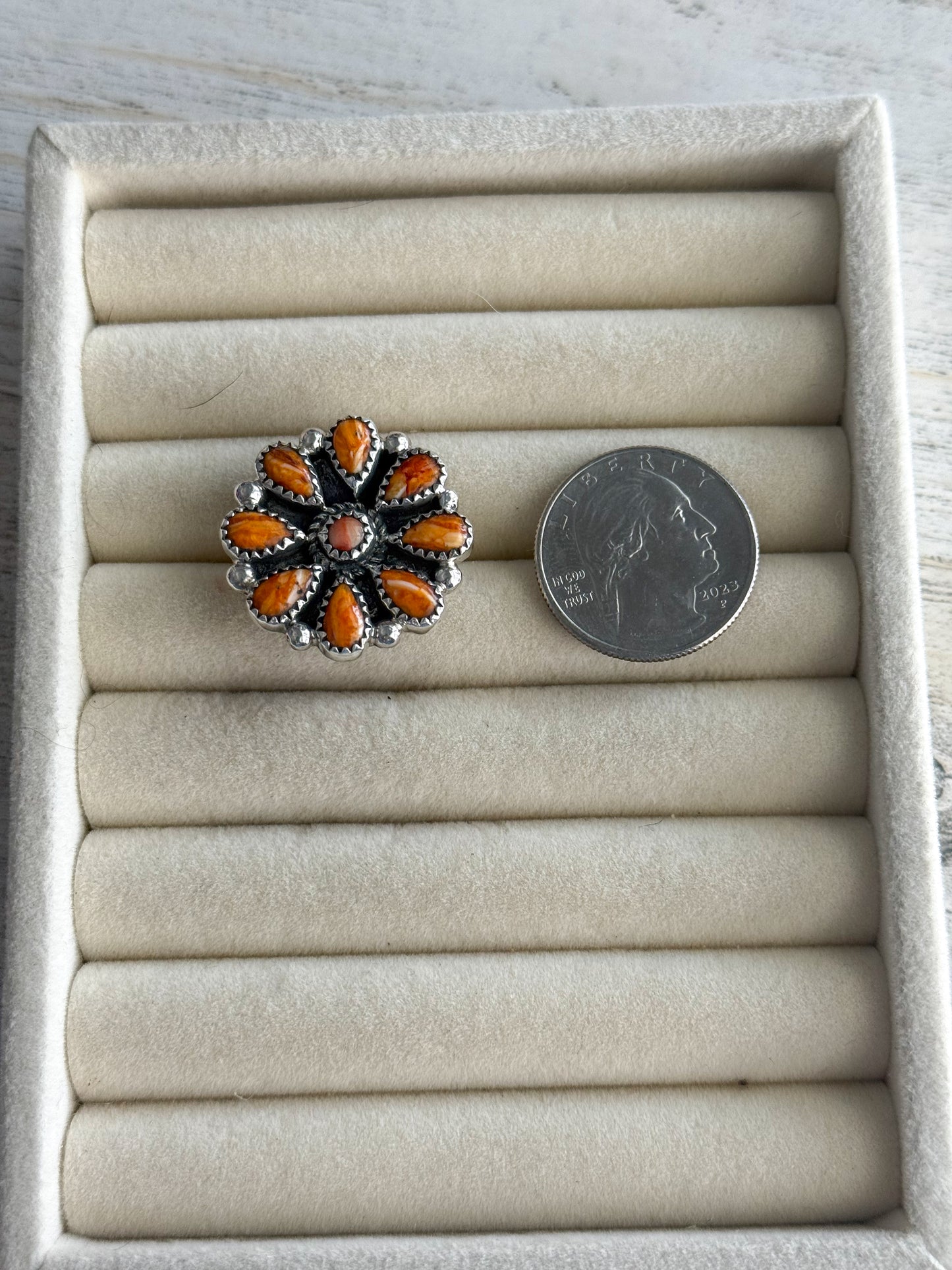 Native American Orange Spiny Adjustable Ring