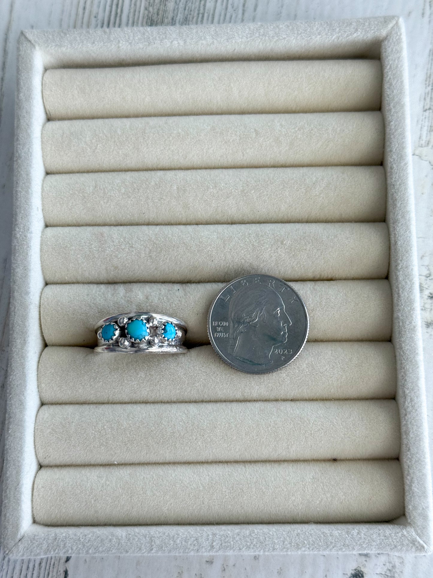 Native American 3 Stone Turquoise Ring 10.5