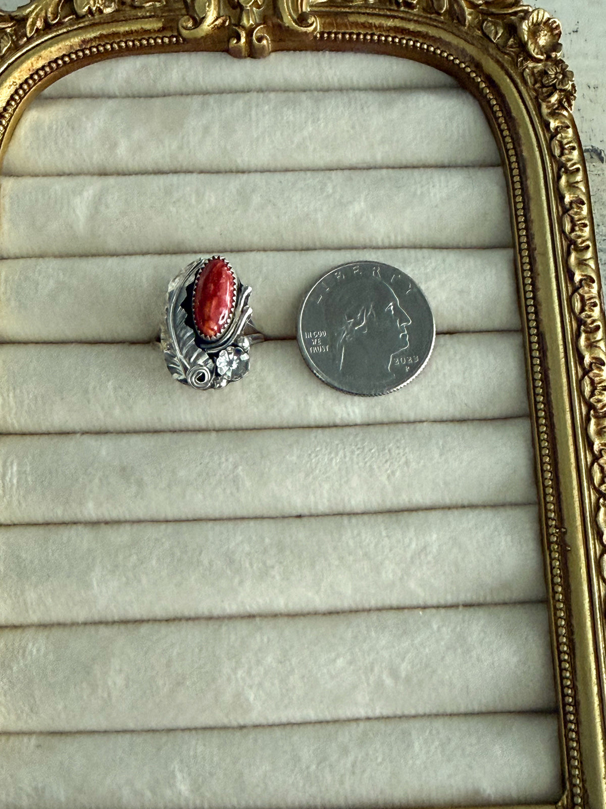Native American Red Spiny Leaf Ring 8