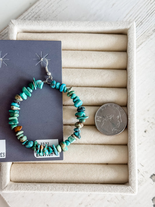 Native American Turquoise Nugget Hoop Earrings
